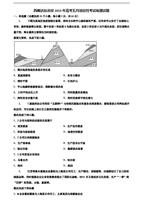 西藏达标名校2019年高考五月适应性考试地理试题含解析