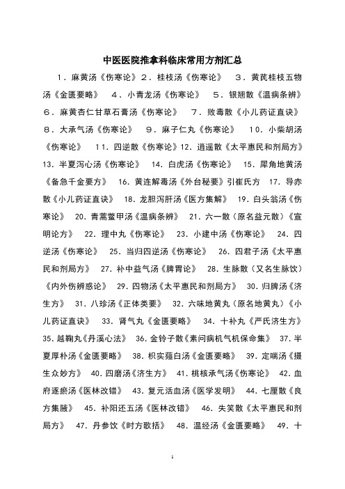 中医医院推拿科临床常用方剂汇总