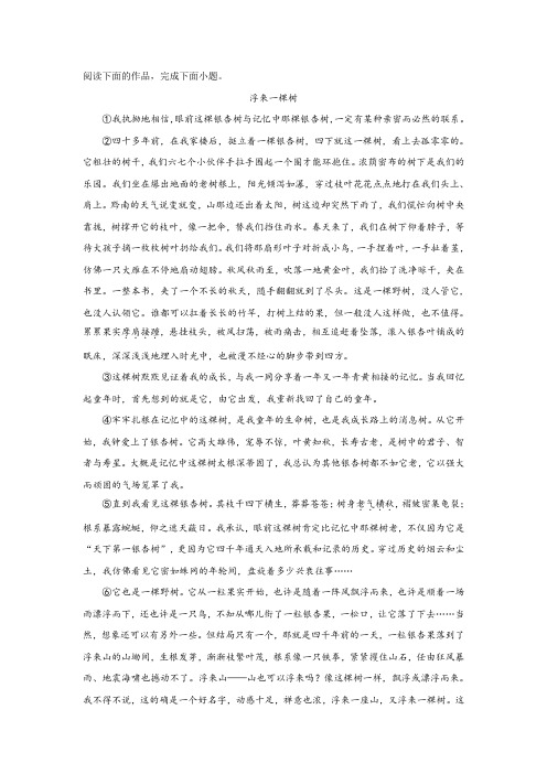 《浮来一棵树》阅读练习及答案