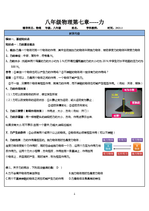 -人教版八年级物理下册导学案第7章第一讲：力专题