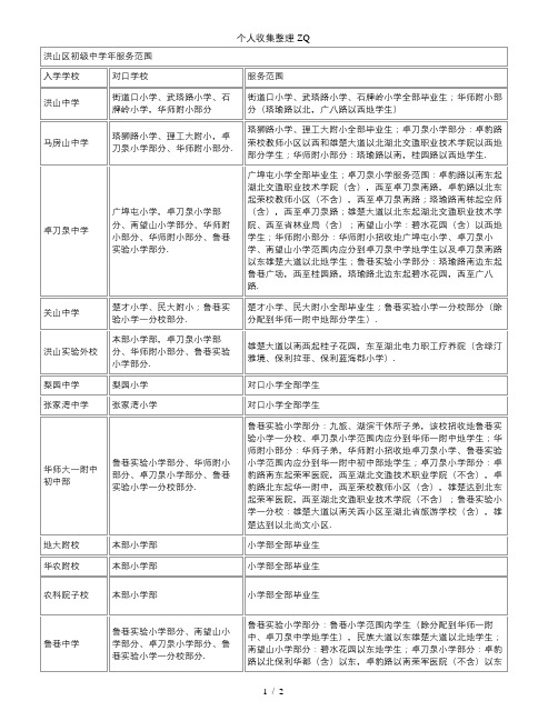 武汉时中小学对口明细