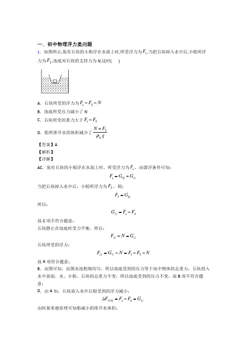 中考物理知识点过关培优 易错 难题训练∶浮力类问题含答案