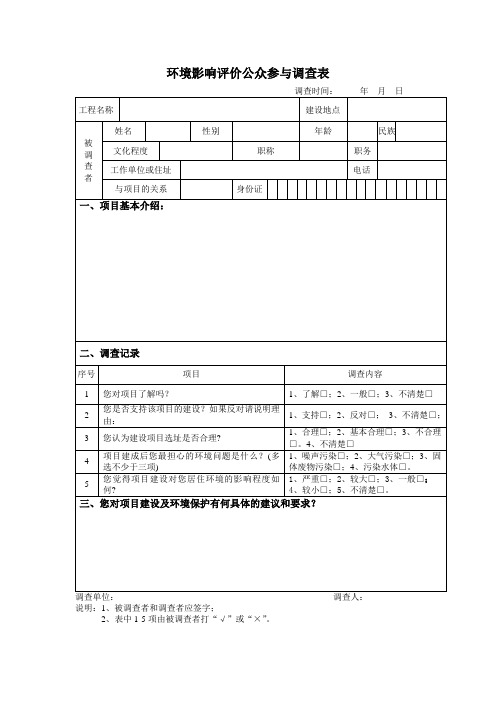 环境影响评价公众参与调查表