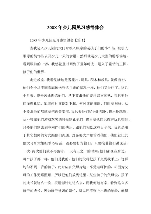 20XX年少儿园见习感悟体会
