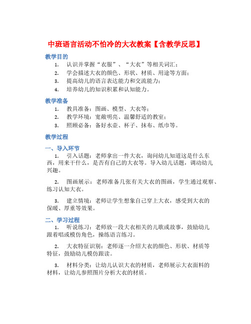 中班语言活动不怕冷的大衣教案【含教学反思】