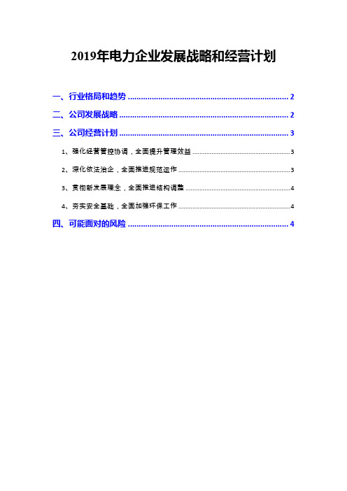 2019年电力企业发展战略和经营计划