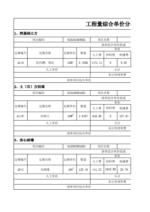 综合单价分析表