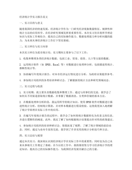 经济统计学实习报告范文