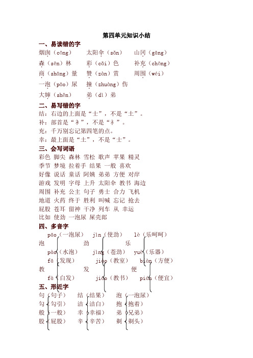 2021年最新部编版二年级语文下册：第四单元知识点梳理