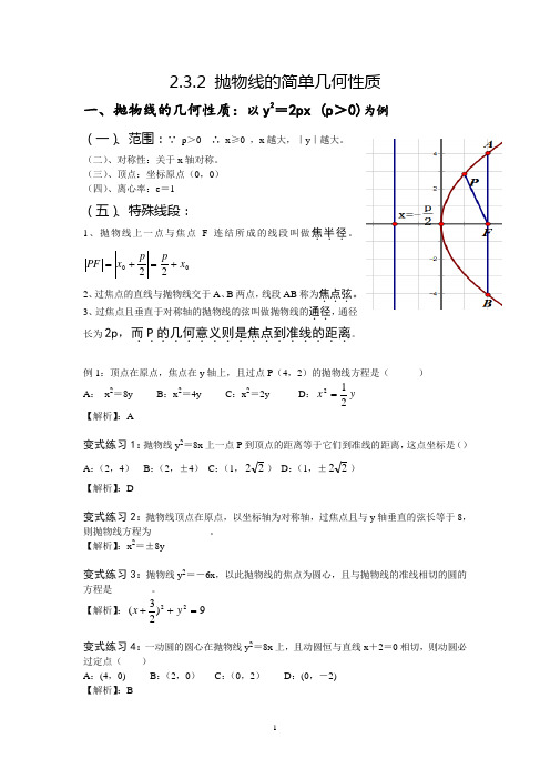 高中数学抛物线的简单几何性质讲义