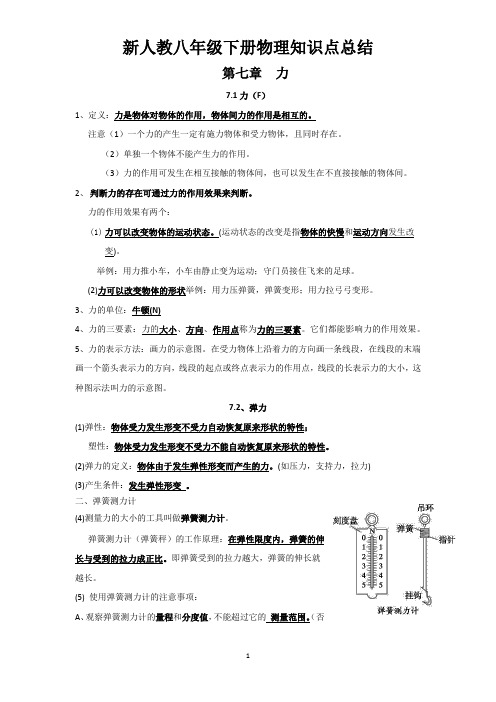 新人教版物理八年级下册知识点总结