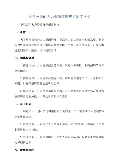 小型公司的人力资源管理规定制度格式