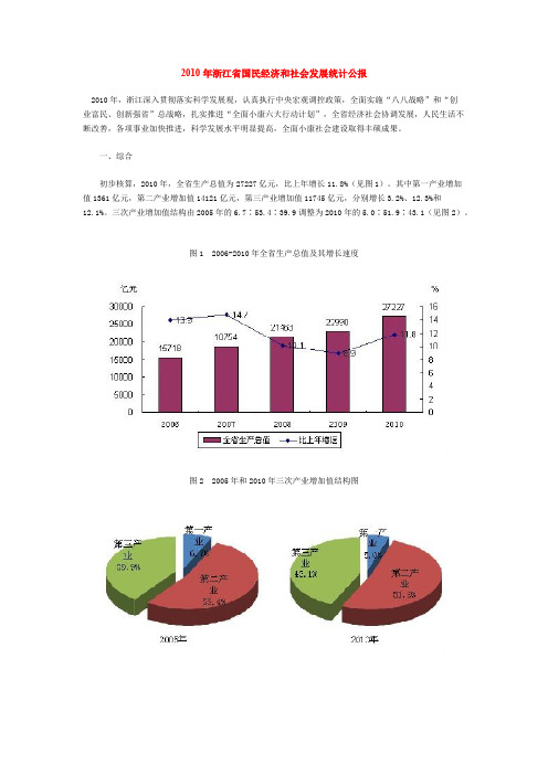 2010年浙江省国民经济和社会发展统计公报