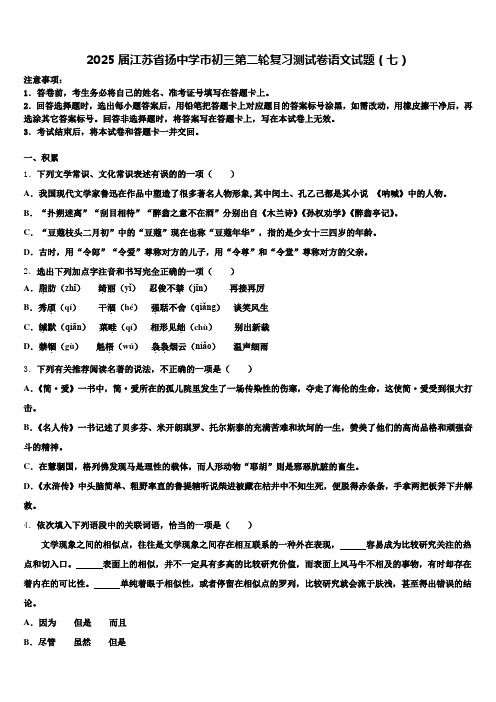 2025届江苏省扬中学市初三第二轮复习测试卷语文试题(七)含解析