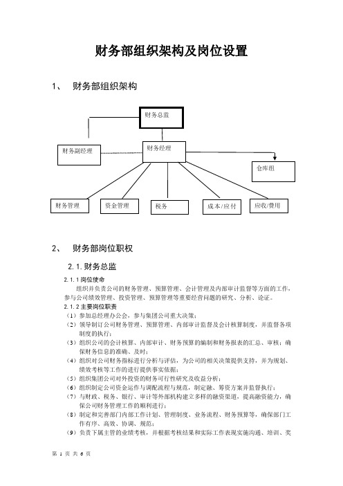 财务部组织架构及岗位设置1