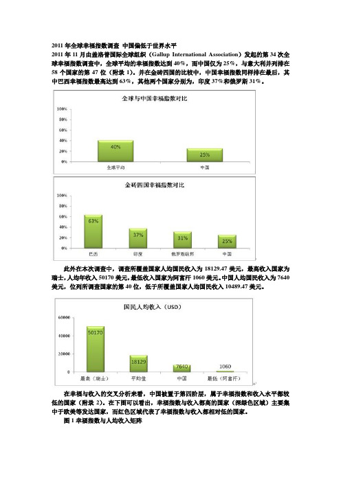 2011年全球幸福指数调查 中国偏低于世界水平