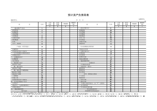 【Excel表格模板】预计资产负债简表