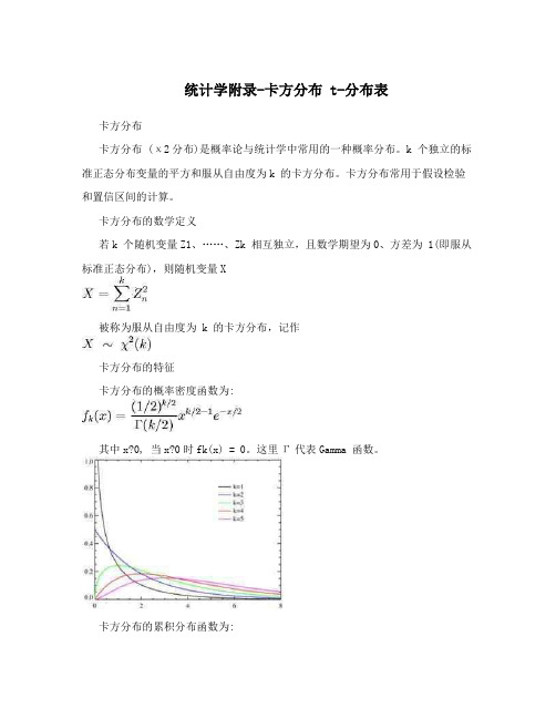 统计学附录-卡方分布t-分布表