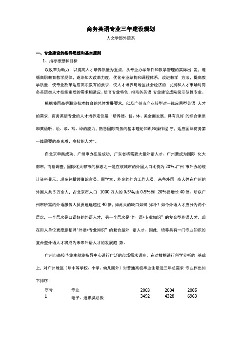 商务英语专业三年建设规划