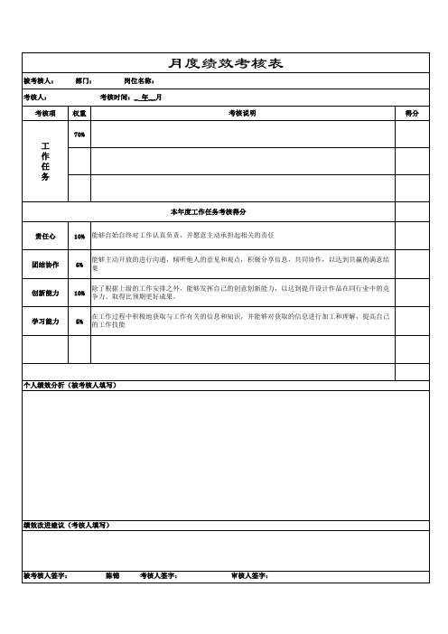 普通职工月度考核表