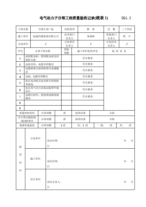 【免费下载】DQ13建筑电气子分部工程质量验收记录统表1