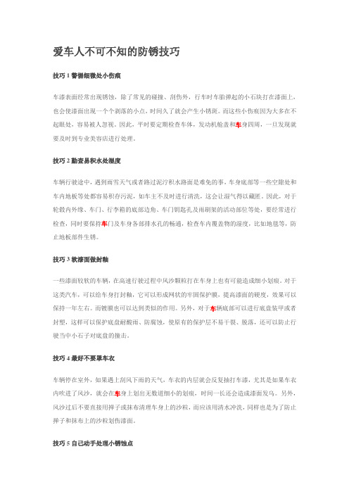 爱车人不可不知的防锈技巧