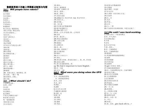 鲁教版英语八年级上学期重点短语与句型(训练)