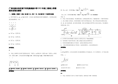 广西壮族自治区南宁市民族高级中学2022年高二物理上学期期末试卷带解析