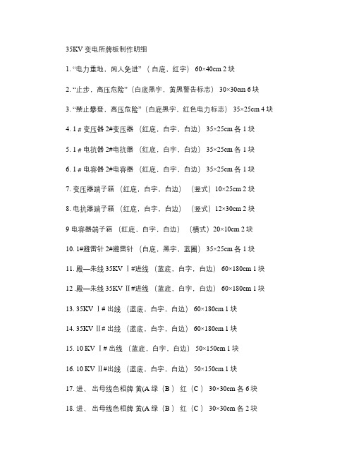 35KV变电所牌板制作明细要点