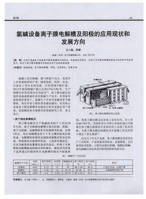 氯碱设备离子膜电解槽及阳极的应用现状和发展方向