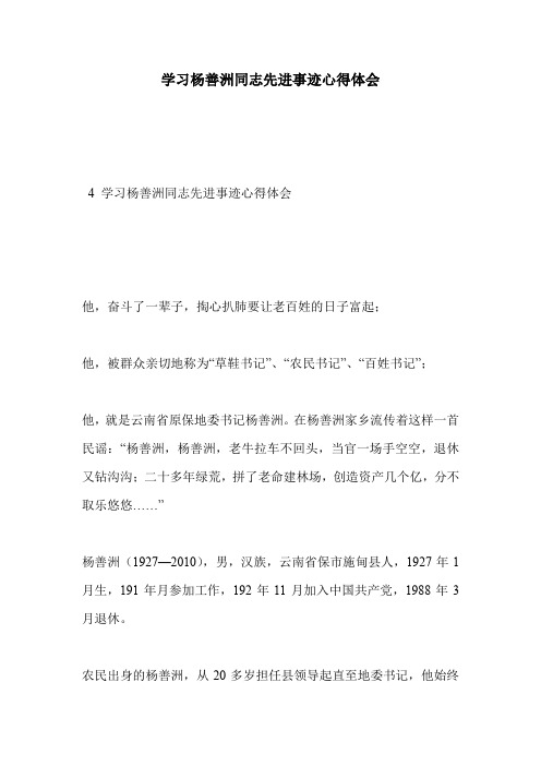 学习杨善洲同志先进事迹心得体会