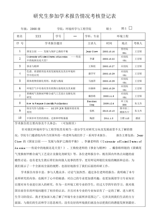 研究生参加学术报告情况考核登记表