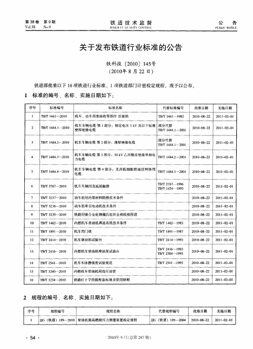 关于发布铁道行业标准的公告