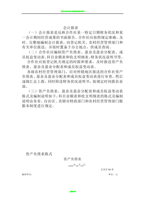 农民专业合作社财务会计报表