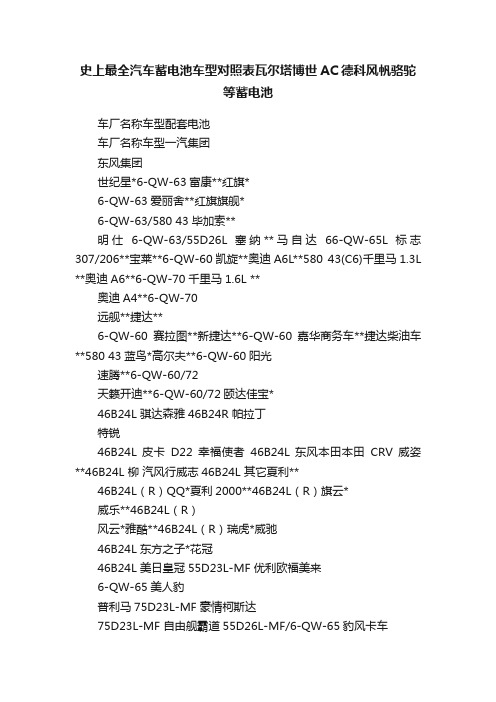 史上最全汽车蓄电池车型对照表瓦尔塔博世AC德科风帆骆驼等蓄电池