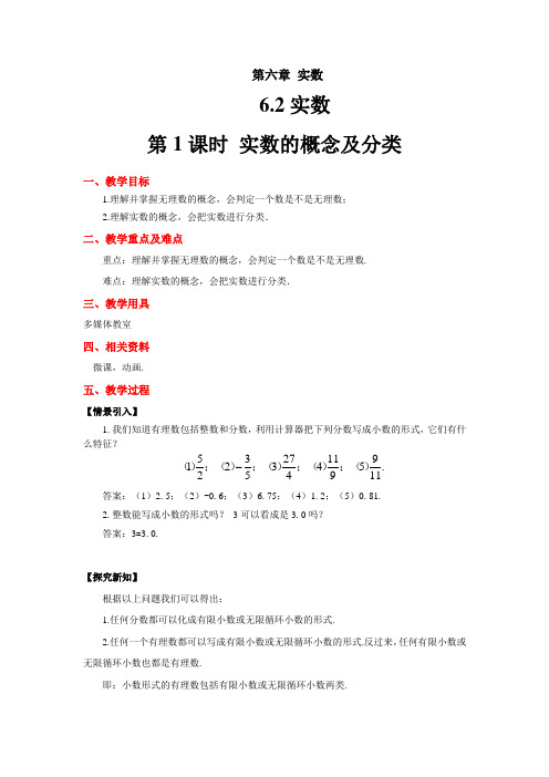 6.2实数-实数的概念及分类-教案