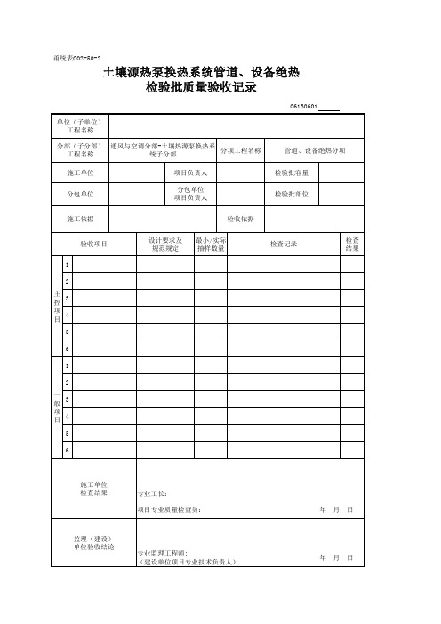 土壤源热泵换热系统管道、设备绝热检验批质量验收记录