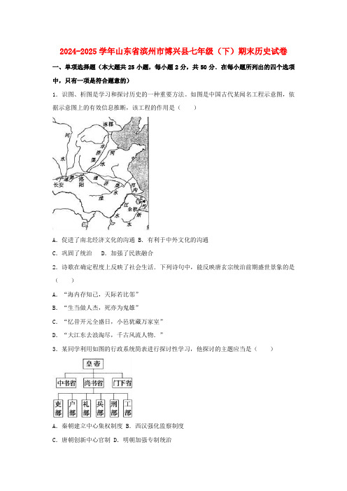 山东省滨州市博兴县2024-2025学年七年级历史下学期期末试卷新人教版