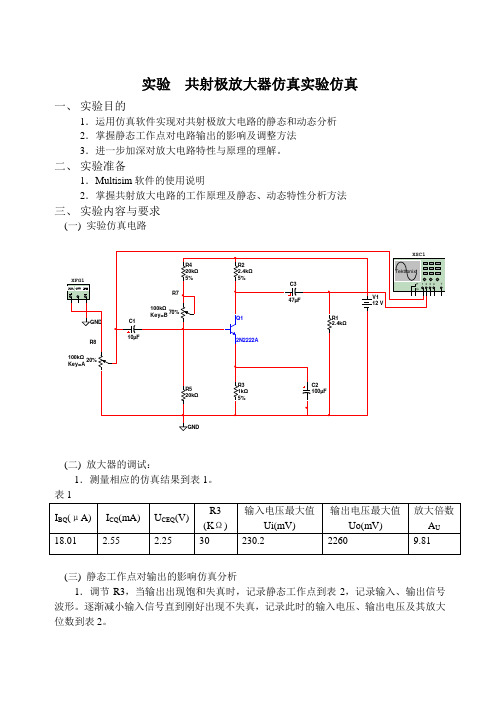 _共射极放大器仿真实验仿真