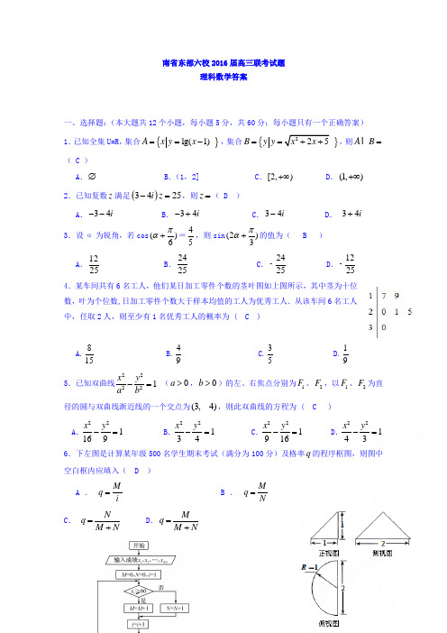 湖南省东部株洲二中、湘潭县一中、浏阳一中、六校2016届高三12月联考数学(理)试题