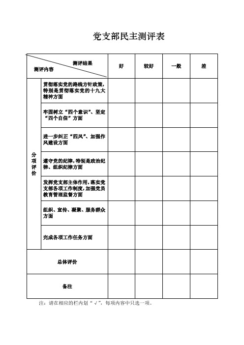 党支部民主测评表