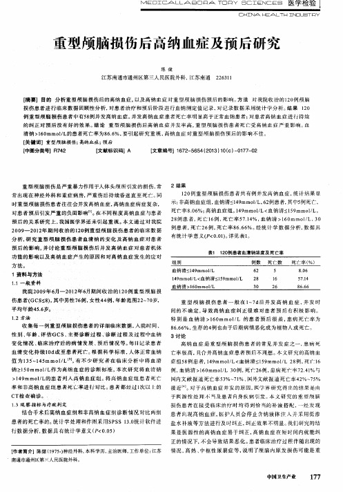 重型颅脑损伤后高纳血症及预后研究