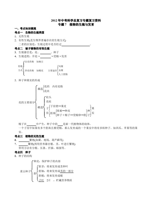 中考科学总复习专题7植物的生殖与发育