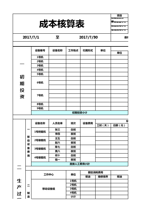 成本核算格式