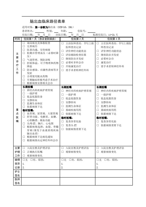 脑出血临床路径表单