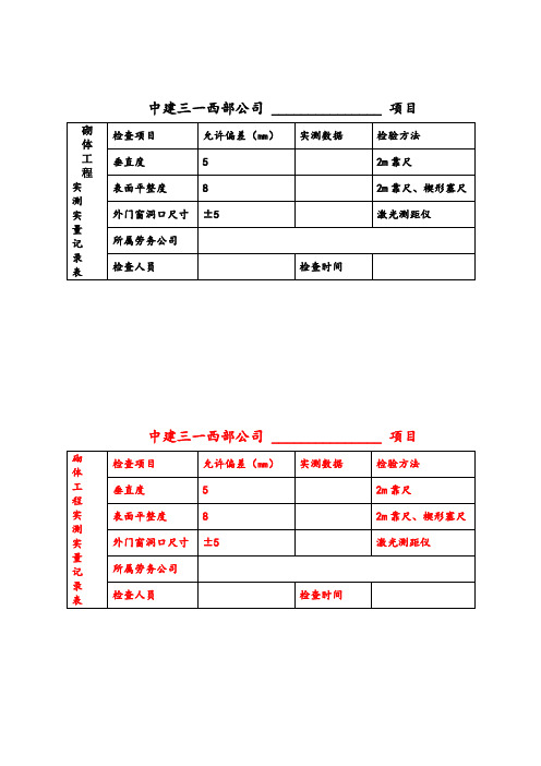 项目实测实量数据上墙张贴表