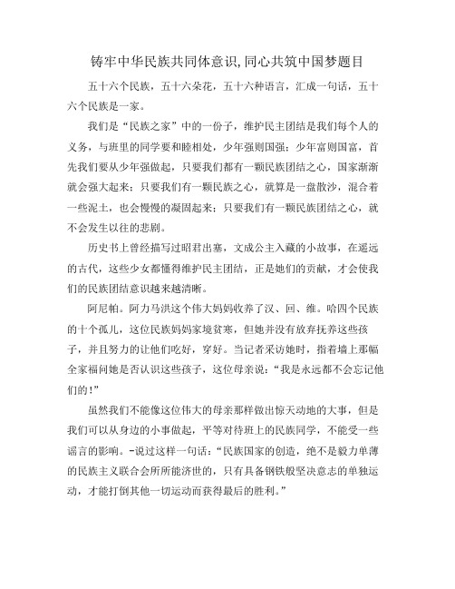 铸牢中华民族共同体意识,同心共筑中国梦题目