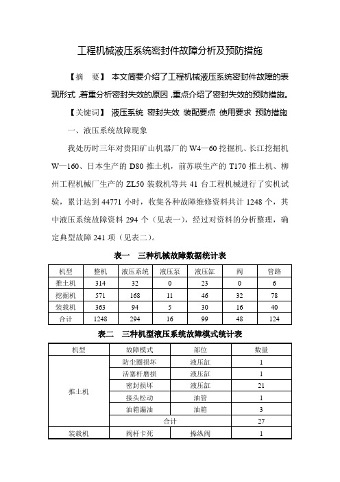 工程机械液压系统密封件故障分析及预防措施重点