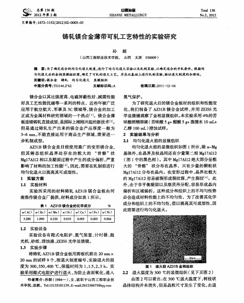 铸轧镁合金薄带可轧工艺特性的实验研究