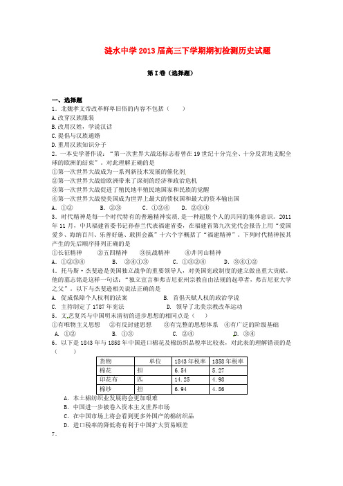 江苏省涟水中学高三历史下学期期初检测试题新人教版